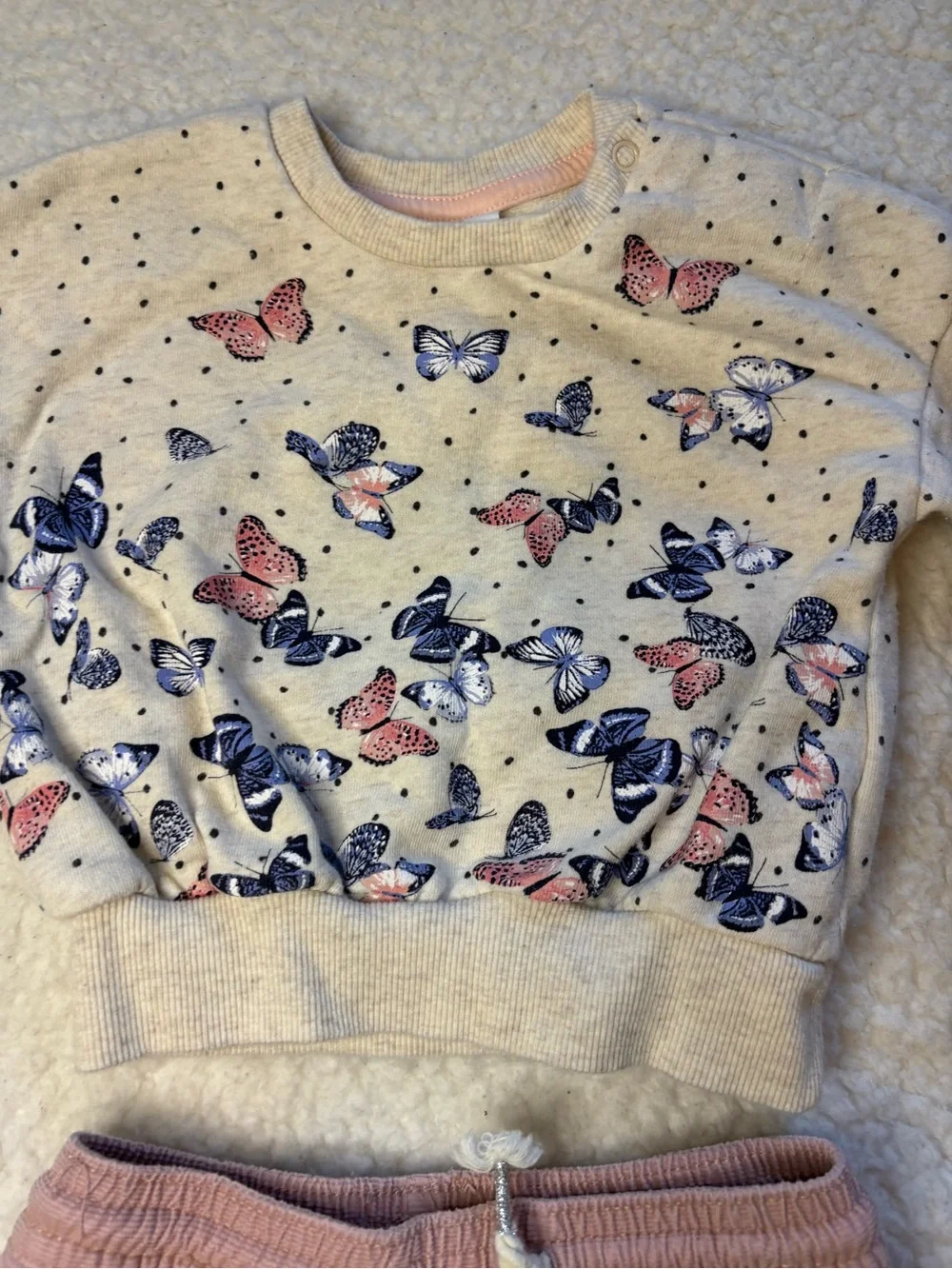 H&M Baby Girl 2-Piece Butterfly Sweatshirt & Pink Corduroy Pants Outfit Set